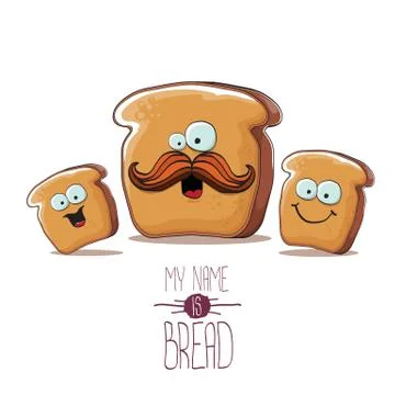 Vector funky cartoon bread character with friends isolated on white background Stock Illustration