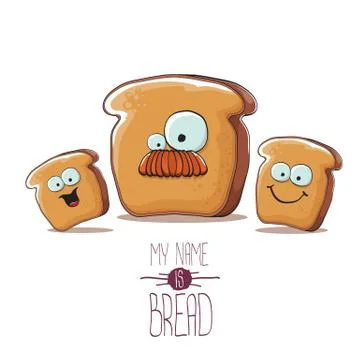 Vector funky cartoon bread character with friends isolated on white background Illustrazione stock