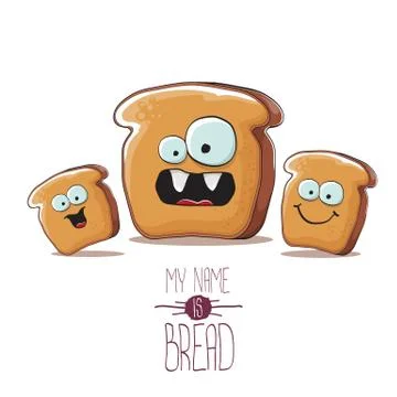 Vector funky cartoon bread character with friends isolated on white background Illustrazione stock