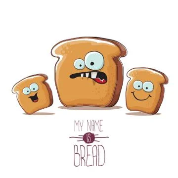Vector funky cartoon bread character with friends isolated on white background Stock Illustration