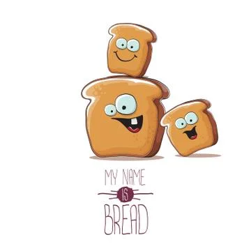 Vector funky cartoon bread character with friends isolated on white background 스톡 일러스트