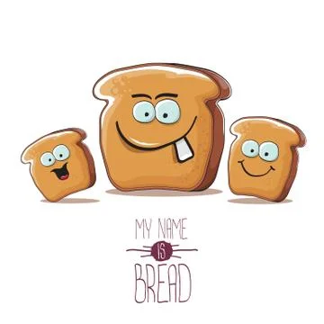 Vector funky cartoon bread character with friends isolated on white background 스톡 일러스트