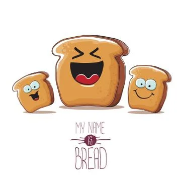 Vector funky cartoon bread character with friends isolated on white background 스톡 일러스트