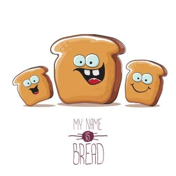 Vector funky cartoon bread character with friends isolated on white background イラスト素材