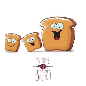 Vector funky cartoon bread character with friends isolated on white background Illustrazione stock