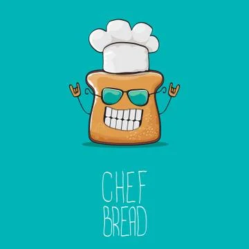 Vector funky cartoon cute bread chef character with white chef hat isolated on 스톡 일러스트