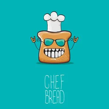 Vector funky cartoon cute bread chef character with white chef hat isolated on 스톡 일러스트