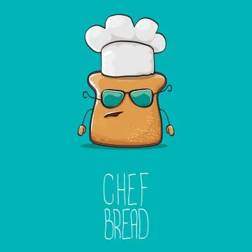 Vector funky cartoon cute bread chef character with white chef hat isolated on 스톡 일러스트