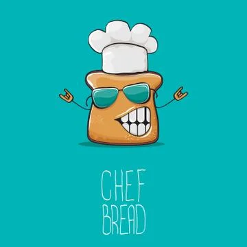 Vector funky cartoon cute bread chef character with white chef hat isolated on イラスト素材