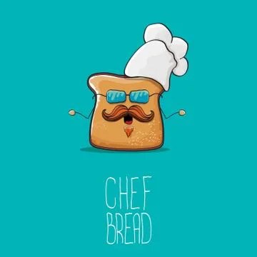 Vector funky cartoon cute bread chef character with white chef hat isolated on 스톡 일러스트