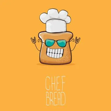 Vector funky cartoon cute bread chef character with white chef hat isolated on Stock Illustration