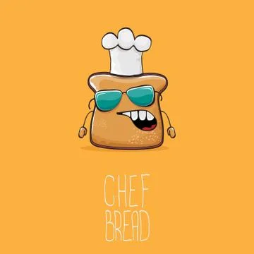 Vector funky cartoon cute bread chef character with white chef hat isolated on イラスト素材