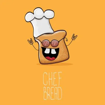 Vector funky cartoon cute bread chef character with white chef hat isolated on Stockillustratie