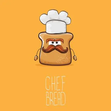 Vector funky cartoon cute bread chef character with white chef hat isolated on イラスト素材
