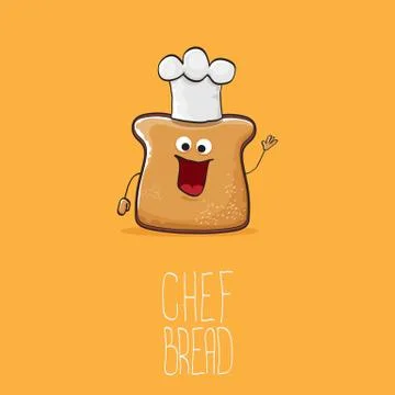 Vector funky cartoon cute bread chef character with white chef hat isolated on 스톡 일러스트