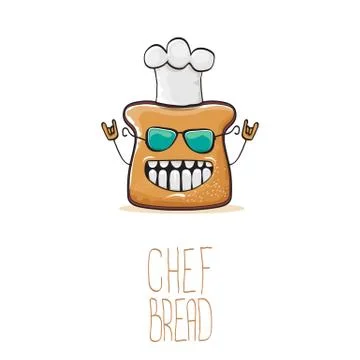 Vector funky cartoon cute bread chef character with white chef hat isolated on Stock Illustration
