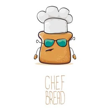 Vector funky cartoon cute bread chef character with white chef hat isolated on 스톡 일러스트