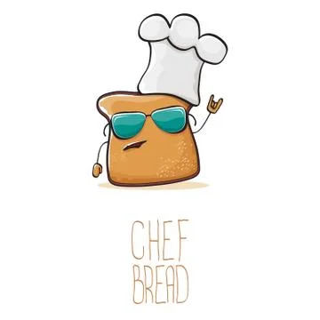 Vector funky cartoon cute bread chef character with white chef hat isolated on Stock Illustration