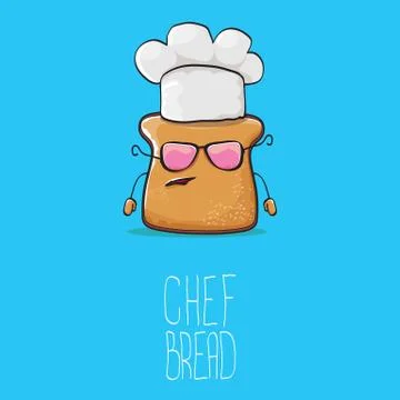 Vector funky cartoon cute bread chef character with white chef hat isolated on Stock Illustration