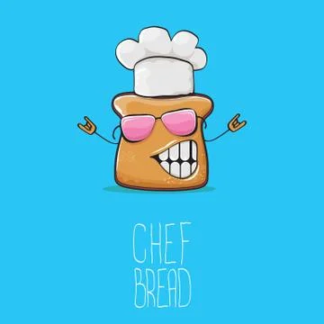 Vector funky cartoon cute bread chef character with white chef hat isolated on イラスト素材