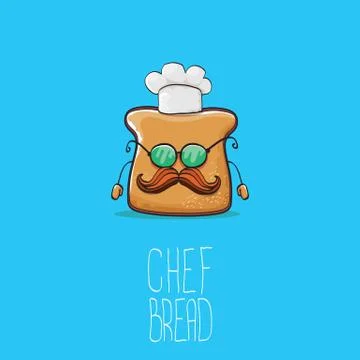 Vector funky cartoon cute bread chef character with white chef hat isolated on Stockillustratie