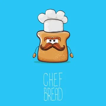 Vector funky cartoon cute bread chef character with white chef hat isolated on 스톡 일러스트