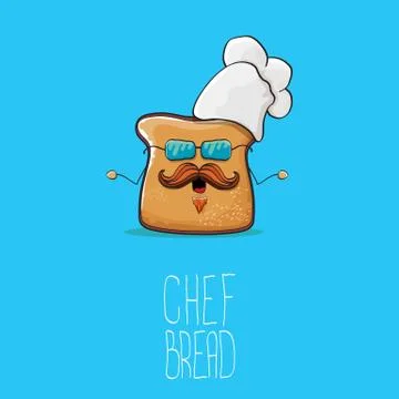 Vector funky cartoon cute bread chef character with white chef hat isolated on Stockillustratie