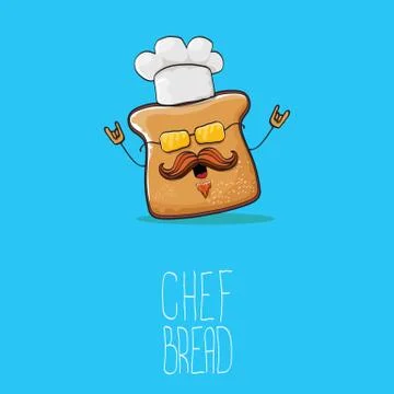 Vector funky cartoon cute bread chef character with white chef hat isolated on イラスト素材