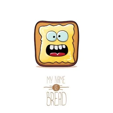 Vector funky cartoon cute white sliced toast bread character with butter Illustrazione stock