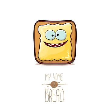Vector funky cartoon cute white sliced toast bread character with butter Illustrazione stock
