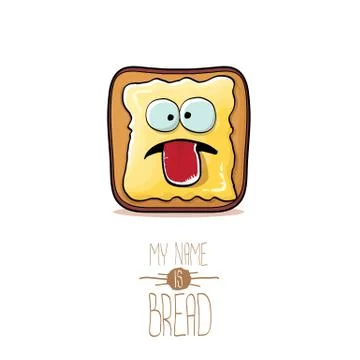Vector funky cartoon cute white sliced toast bread character with butter Stock Illustration