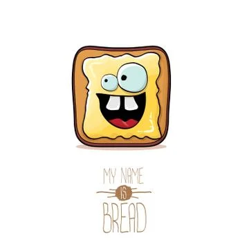 Vector funky cartoon cute white sliced toast bread character with butter Illustrazione stock