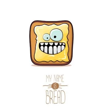 Vector funky cartoon cute white sliced toast bread character with butter Illustrazione stock