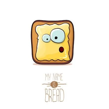 Vector funky cartoon cute white sliced toast bread character with butter Illustrazione stock