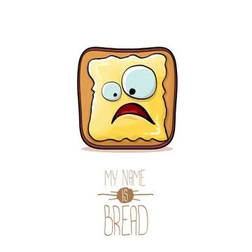 Vector funky cartoon cute white sliced toast bread character with butter Illustrazione stock