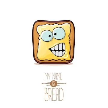 Vector funky cartoon cute white sliced toast bread character with butter Illustrazione stock