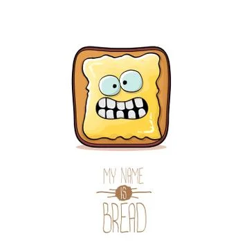 Vector funky cartoon cute white sliced toast bread character with butter Illustrazione stock