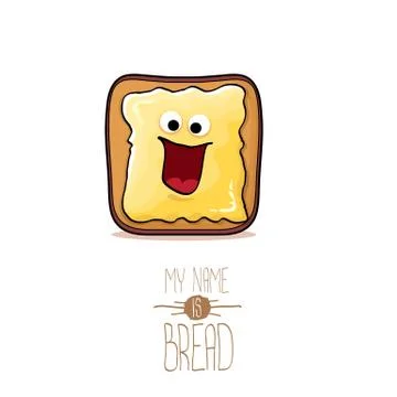 Vector funky cartoon cute white sliced toast bread character with butter Illustrazione stock