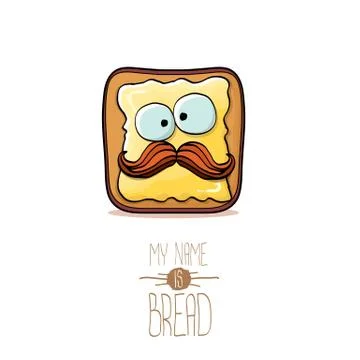 Vector funky cartoon cute white sliced toast bread character with butter Illustrazione stock