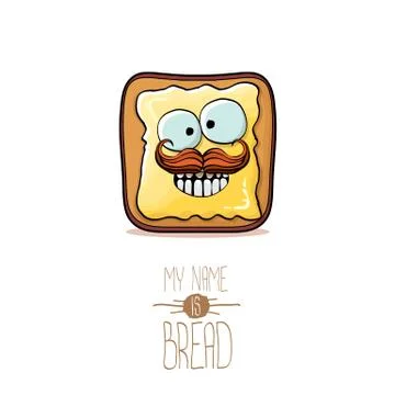 Vector funky cartoon cute white sliced toast bread character with butter Illustrazione stock