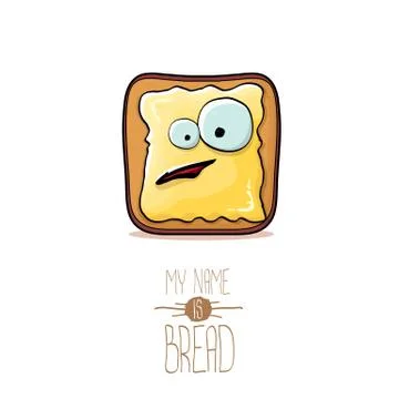 Vector funky cartoon cute white sliced toast bread character with butter Illustrazione stock