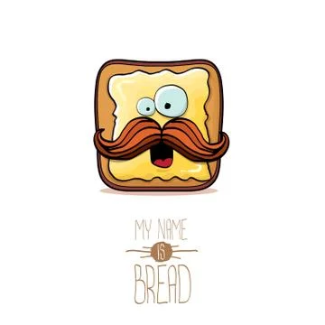 Vector funky cartoon cute white sliced toast bread character with butter Illustrazione stock
