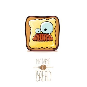 Vector funky cartoon cute white sliced toast bread character with butter Illustrazione stock