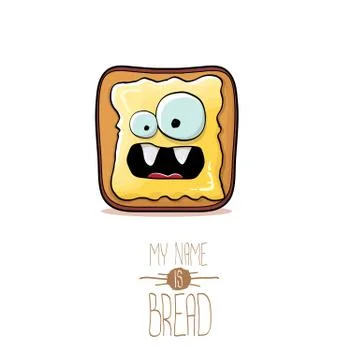 Vector funky cartoon cute white sliced toast bread character with butter Stockillustratie