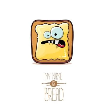 Vector funky cartoon cute white sliced toast bread character with butter Illustrazione stock