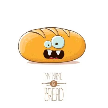 Vector funky cartoon cute white loaf of bread character isolated on white 스톡 일러스트