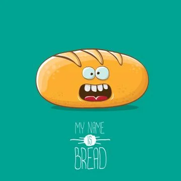 Vector funky cartoon cute white loaf of bread character isolated on azure Stock Illustration