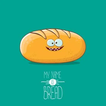 Vector funky cartoon cute white loaf of bread character isolated on azure イラスト素材