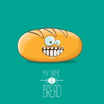 Vector funky cartoon cute white loaf of bread character isolated on azure Stock Illustration