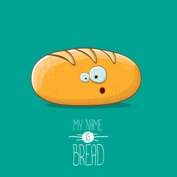 Vector funky cartoon cute white loaf of bread character isolated on azure イラスト素材